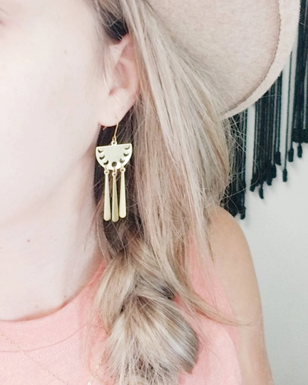 Metal Moon Phase Earrings/ Boho Earrings/ Moon Brass Gifts For Her/ Gifts/ Gold Western Earring