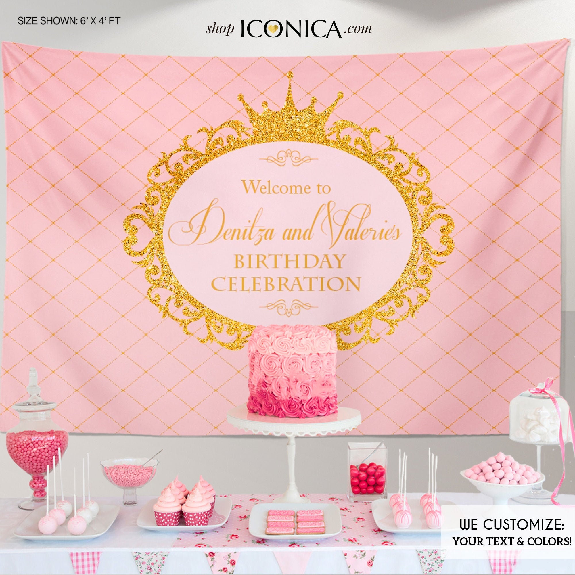 Pink & Gold Backdrop Princess Party | Royal Any Type Of Event| Color Printed Or Printable File Bbd0016