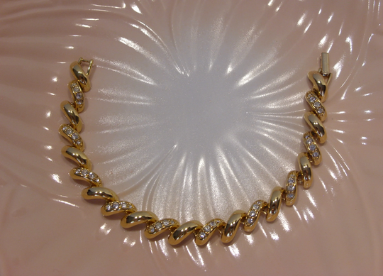 Joan Rivers Unusual Gold Tone & Rhinestone Tennis Bracelet Vintage Jewelry, Great Gift