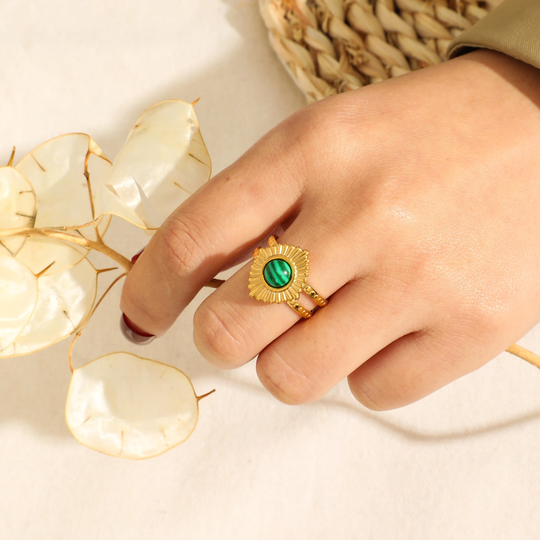 Malachite Ring, 18K Gold Filled Diamond Green Gemstone Rings, Crystal Rhombus Cool Friendship Lucky Gift For Women, Her