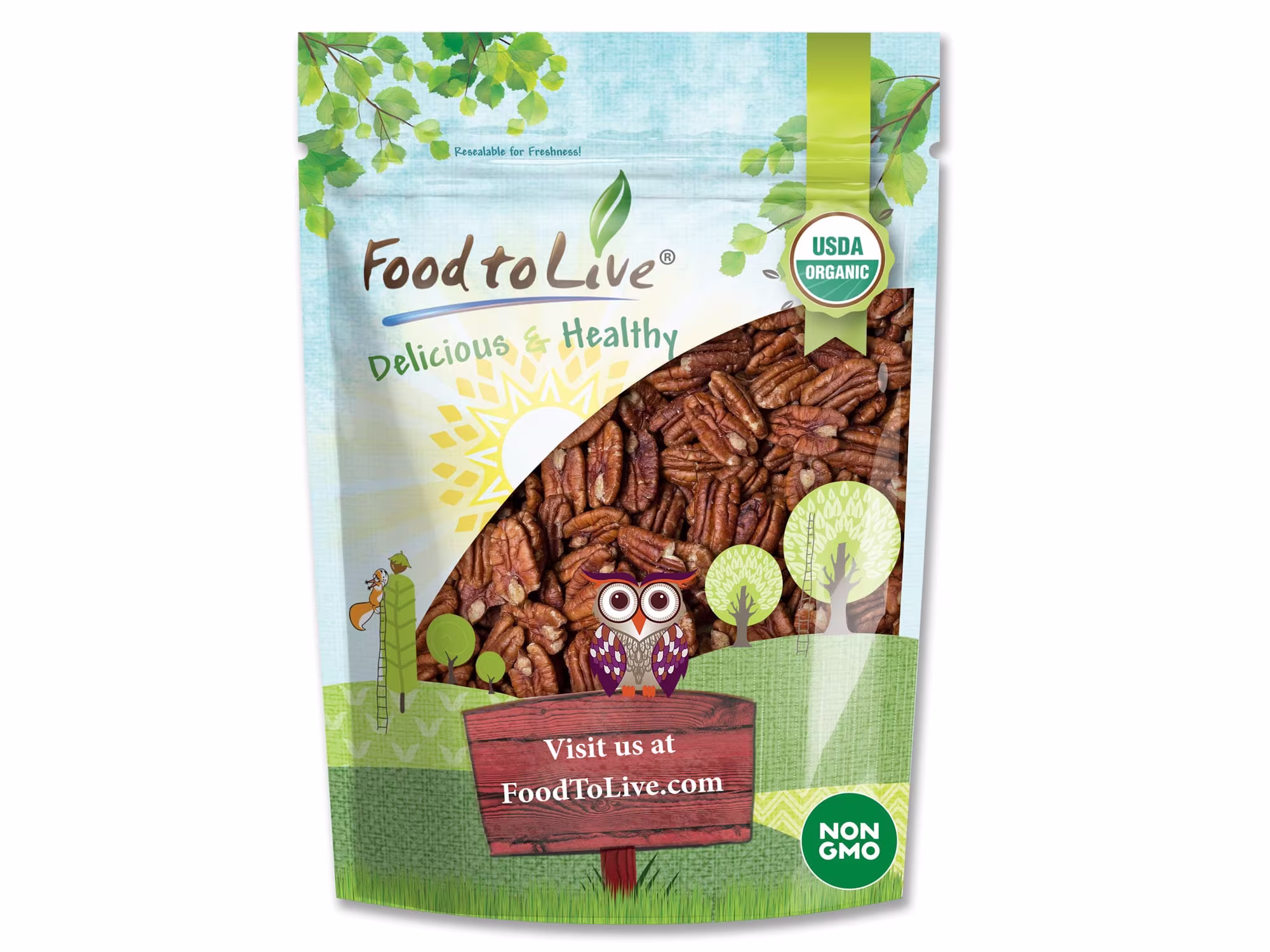 Organic Dry Roasted Pecan Halves - Non-Gmo, Unsalted Nuts, Oven Roasted, No Oil Added, Vegan, Kosher, Shelled, Bulk