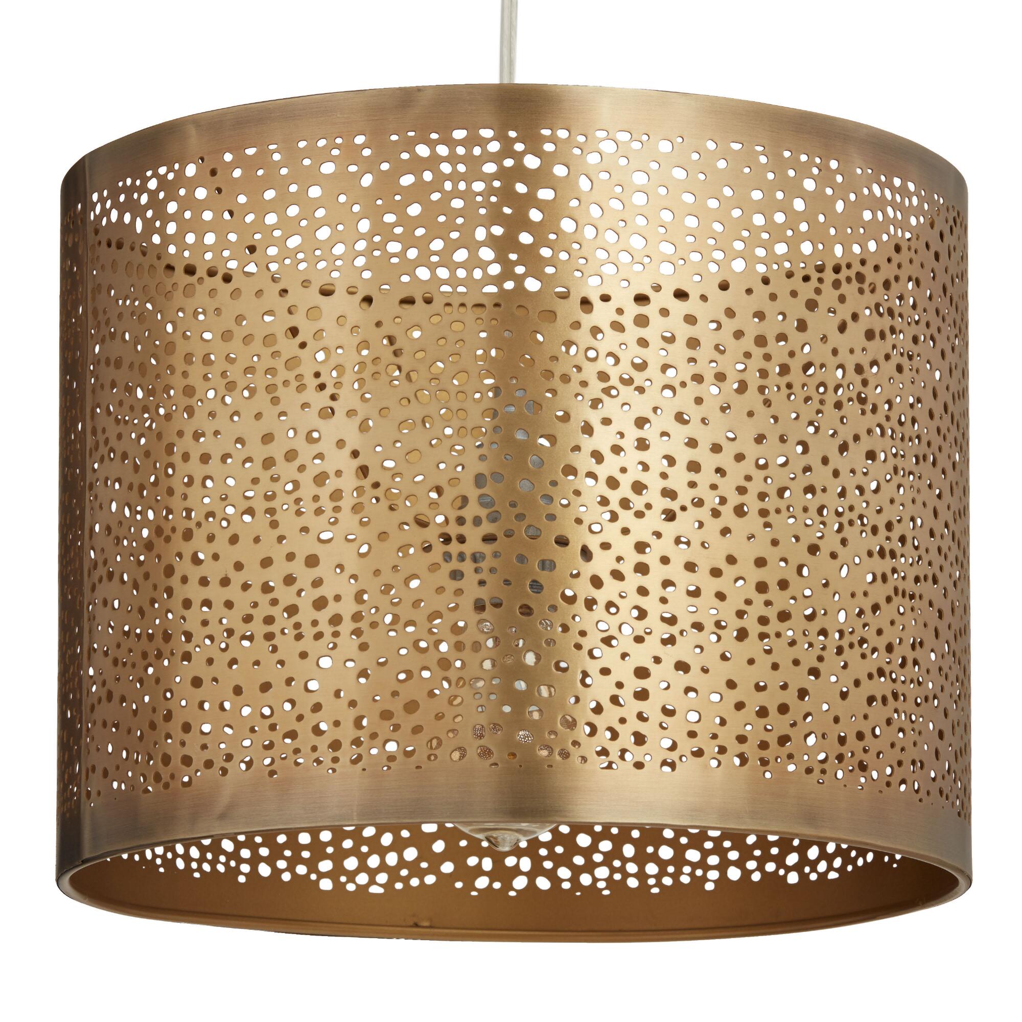 Antique Brass Pierced Metal Drum Table Lamp Shade by World Market