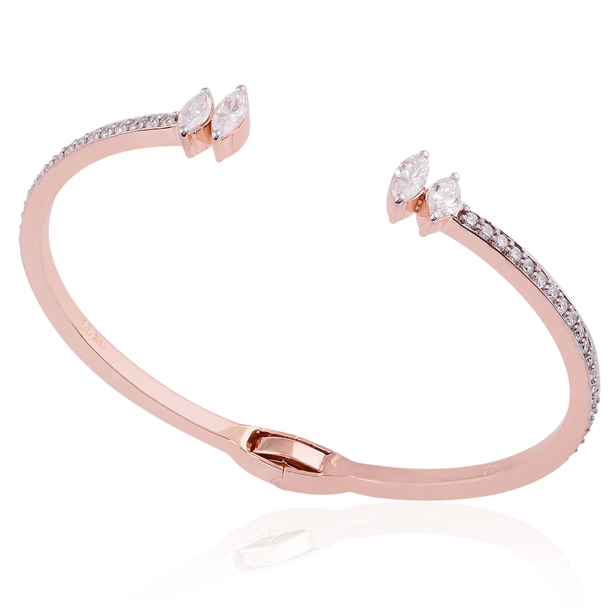 Pave Diamond Bangle, 14K Gold Marquise Cuff Bracelet, Adjustable Dainty Bracelet, Diamond Birthday Gift Ideas