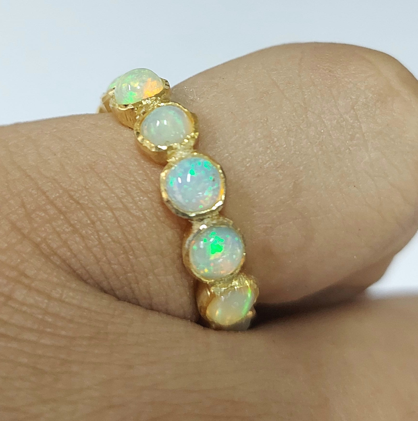 4.5 Mm Ethiopian Opal Ring, Minimal Jewelry, 18K Gold Vermeil Eternity Round Stacking Band