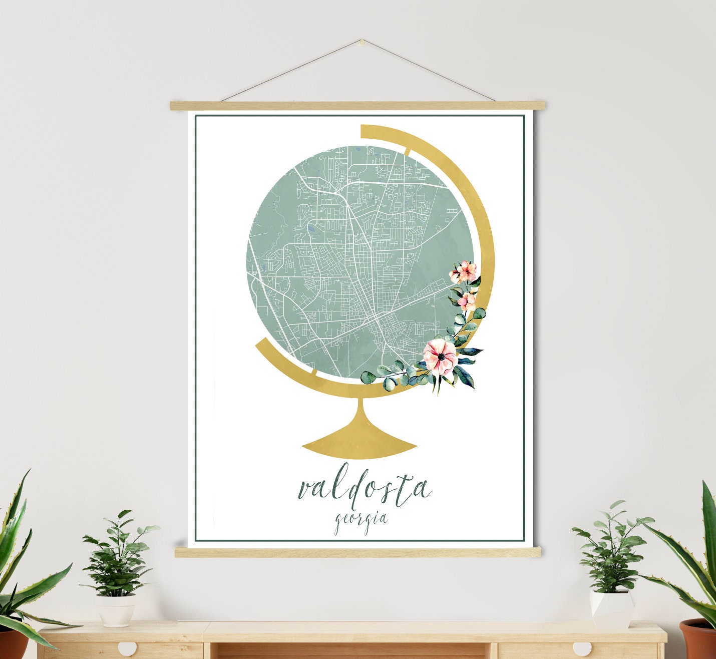 Valdosta Georgia Globe Street Map | Hanging Canvas Of Printed Marketplace