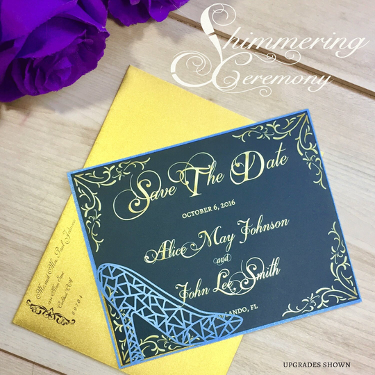 Cinderella Save The Date Card Glass Slipper Laser Cut Pocket For Princess Wedding Event