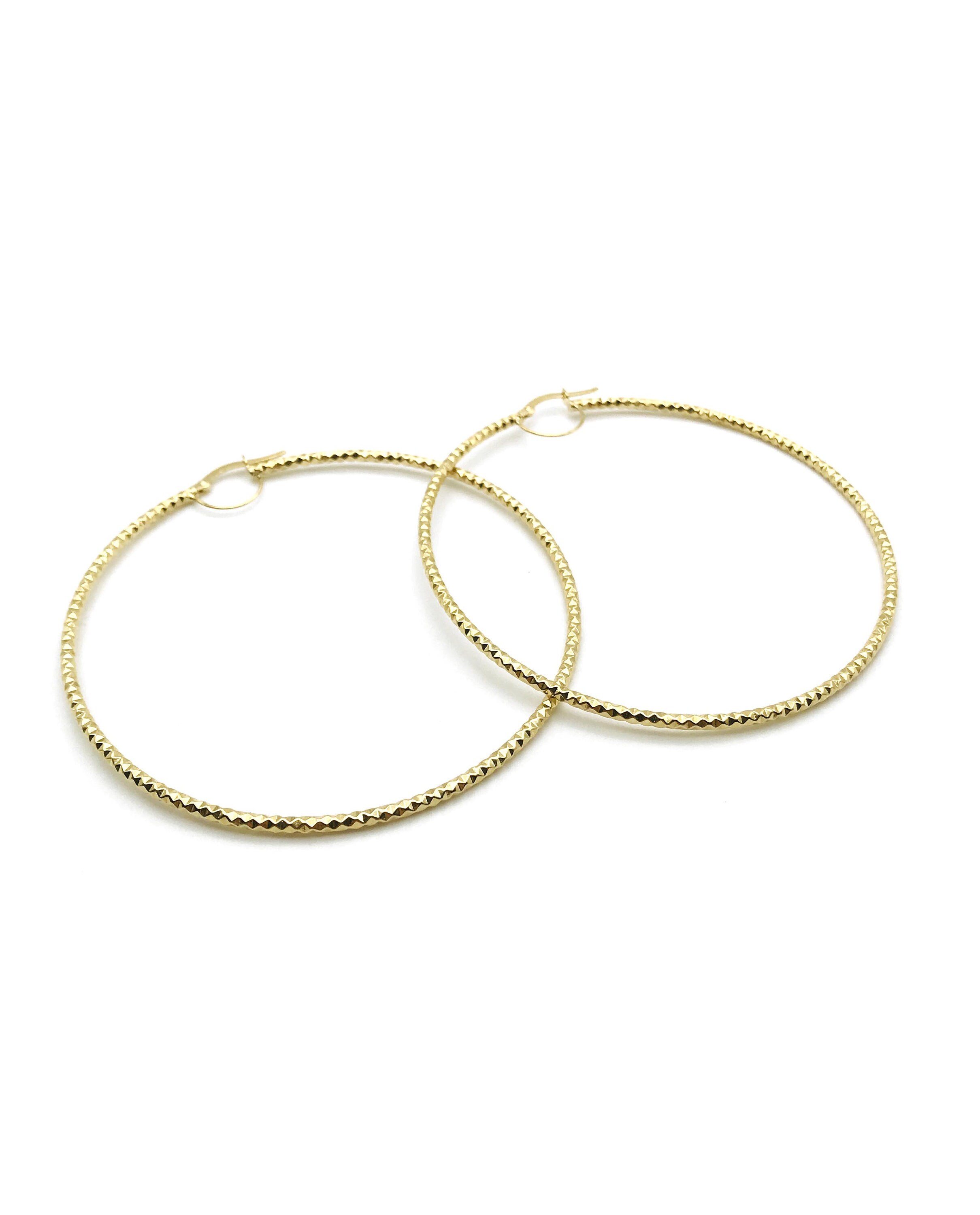 18K Yellow Gold Dainty Hoop Earrings Hoops Diamond Cut Italian Sparkling Gift