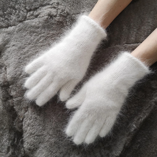 Angora Knit Gloves Women Handknit Mittens White Rabbit Winter Gift For Her