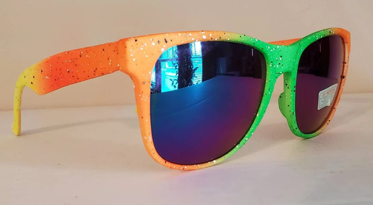 Vintage Wayfarer Sunglasses // Green/Orange/Yellow Speckled Frames Multicolor Unique Funky Retro Throwback 90S Party Beach Summer Vtg
