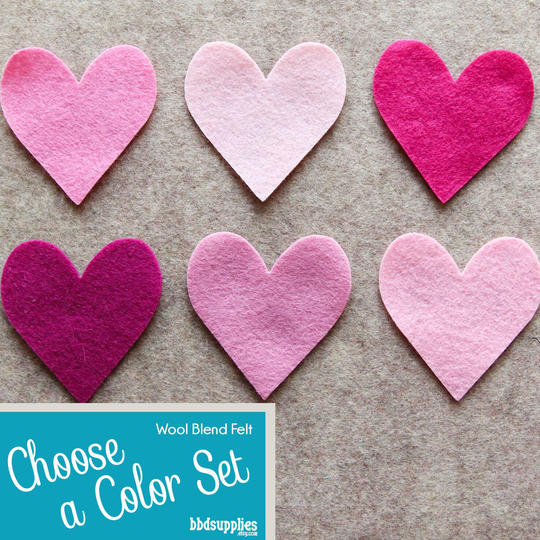 Wool Blend Felt Shapes | 48 - 2 Inch Hearts Pick A Color Set Diy