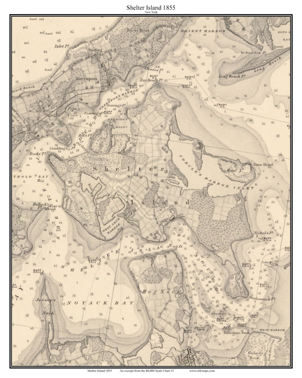 Shelter Island 1855 - Greenport Ram Head Hog Neck Nautical Map Reprint 80000 Chart Long Custom
