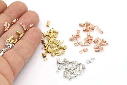 Inner 2.4mm 24 K Shiny Gold Plated Cord End, Brass End Cap, Rose Rhodium Bracelet G7