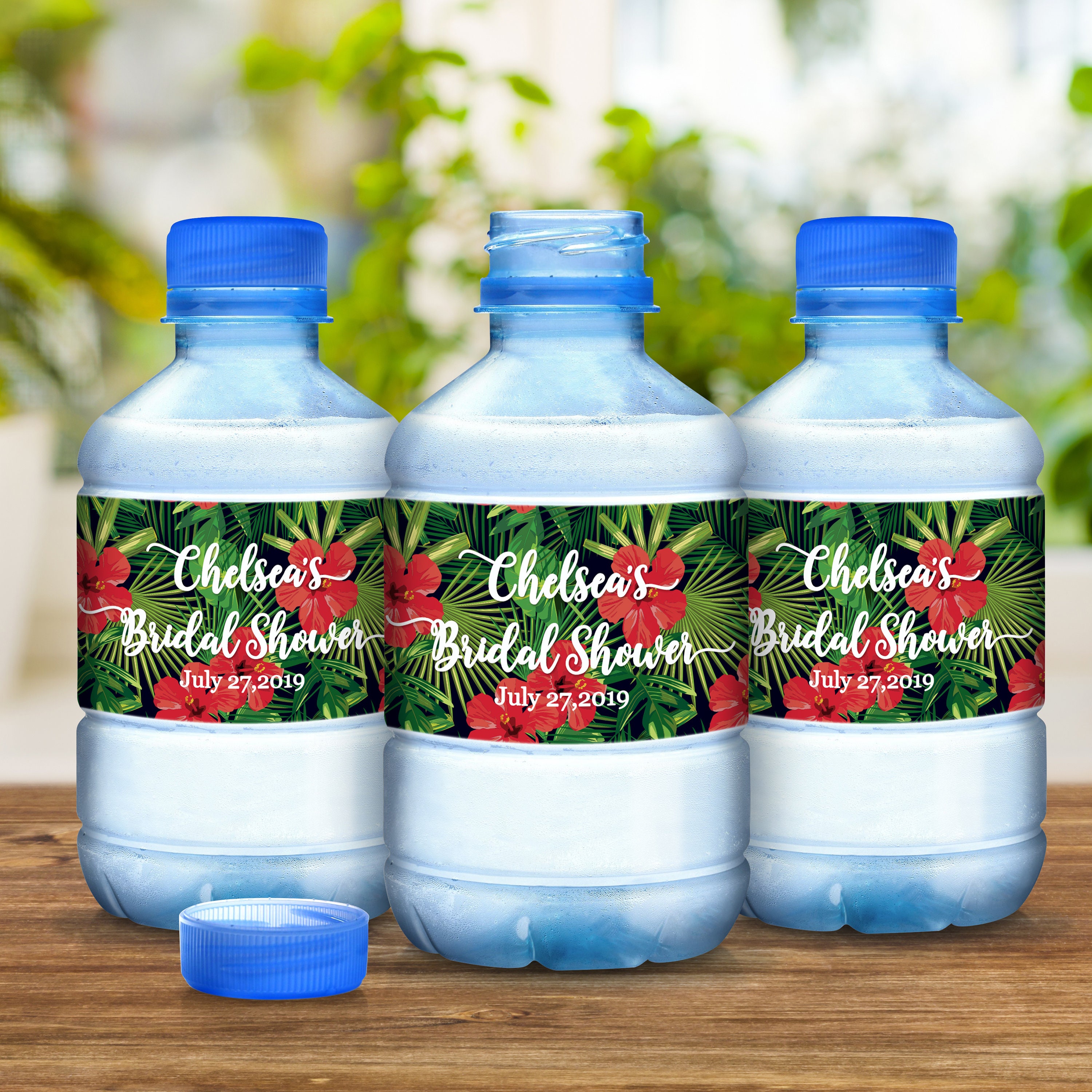 30 Wedding Water Bottle Labels, Personalized Luau Floral Welcome Bags, Calligraphy Label, Favor