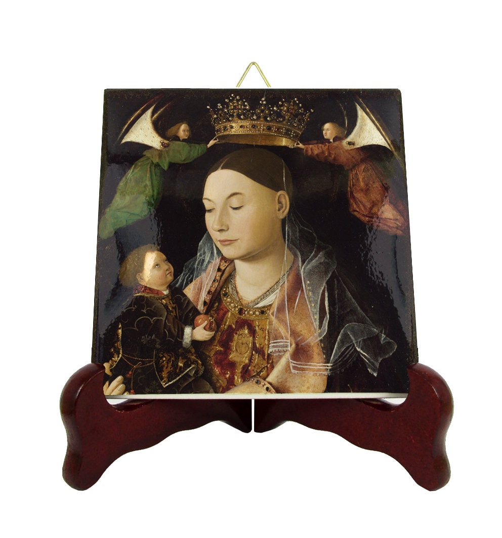 Blessed Virgin Mary & Jesus With Angels - Catholic Icon On Tile Religiuos Gift Mother Faith Religious Artwork