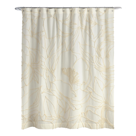 Ivory Tufted Floral Outline Sofia Shower Curtain: White - Cotton by World Market