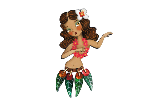 Brunette Hula Girl Brooch