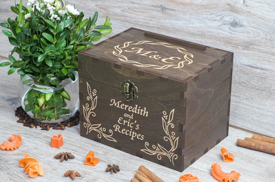 4x6 Recipe Box With Dividers & Recipe Cards Personalized Engraved Wood Bridal Shower Wedding Housewarming Mothers Day Christmas Gift