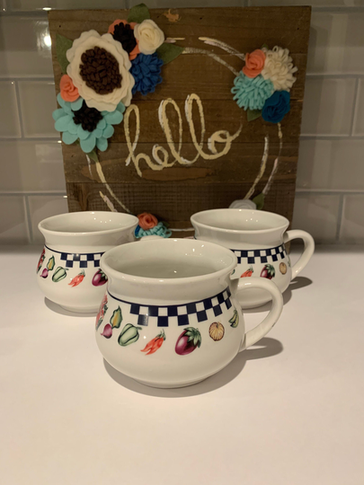 Vintage Campbell's Soup Handled Mugs | Checker Vegetable Pattern Gibson