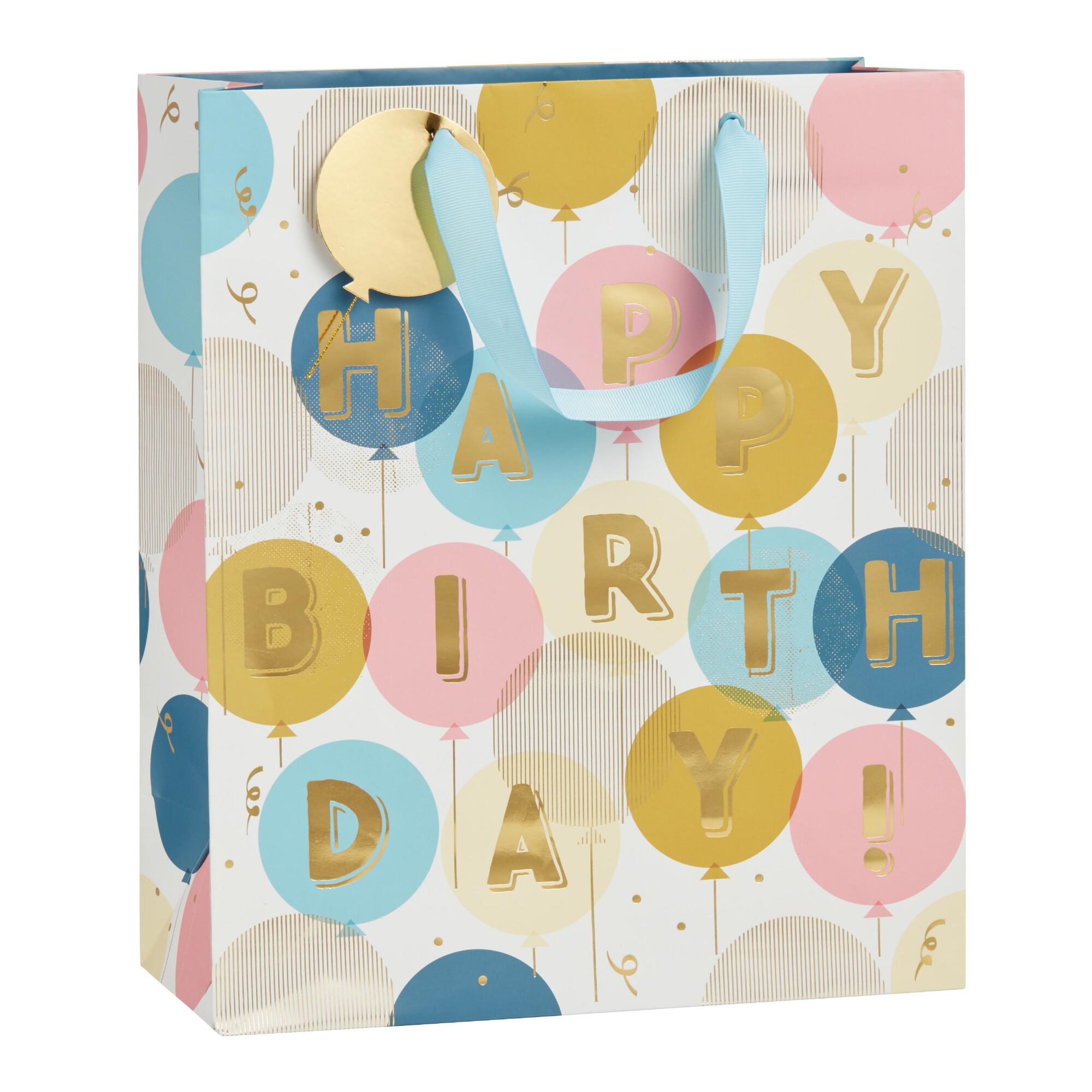 Large Navy Happy Birthday Balloons Gift Bag Set Of 2 by World Market
