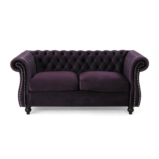 Best Selling Home Decor Somerville Glam Blackberry and Dark Brown Polyester/Blend Loveseat in Purple | 306026