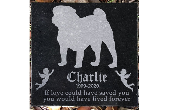 Custom Pug Dog Memorial Stone, Pet Tombstone For Dog, Headstone, Grave Marker 6x6 Inches Black Granite