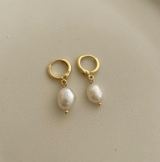 Gold Pearl Hoop Earring Endless Hoops Earrings 22mm