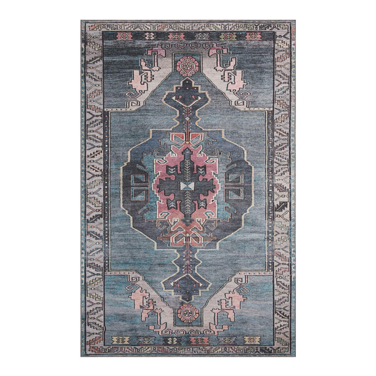 Gray and Blue Persian Style Izmir Area Rug - Polyester - 3' x 5' by World Market
