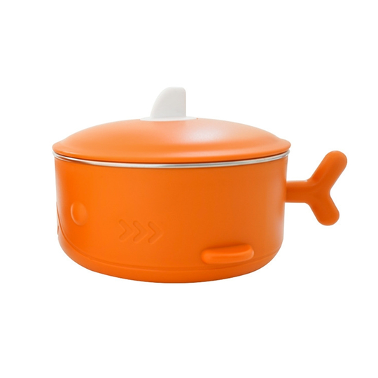 Stainless Steel Sealed Rice Soup Shark Bowl with Lid Handle Food Lunch Container - orange