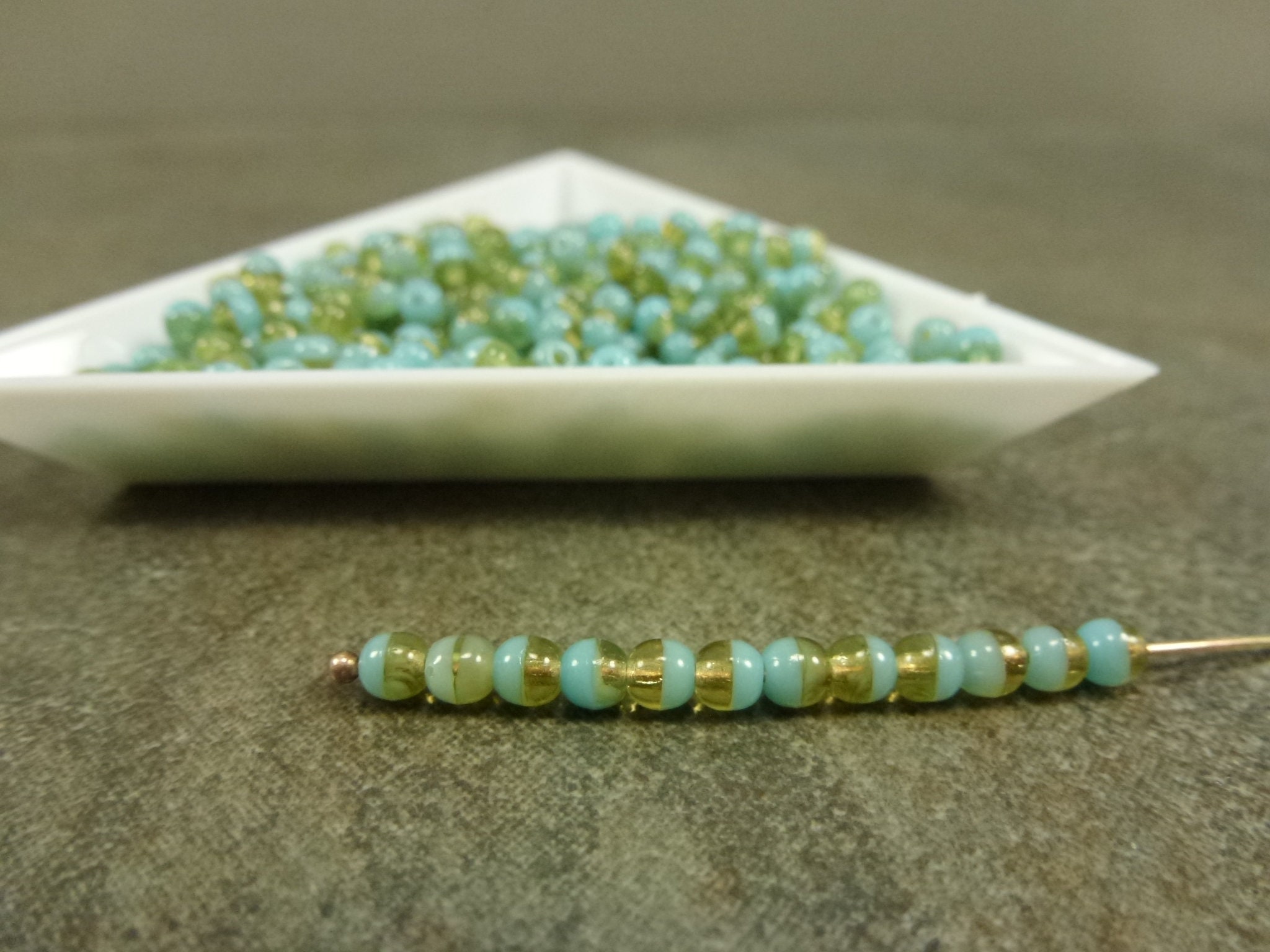 200Pc Blue Turquoise/Light Olive Blend 3mm Czech Glass Druk Smooth Round Beads