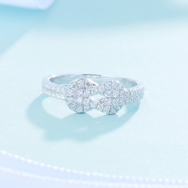 Diamond Infinity Love Knot Ring in Solid 18K Gold/Half Eternity Ring/Custom Fine Jewelry/Personalization Design/Gift For Women & Girls