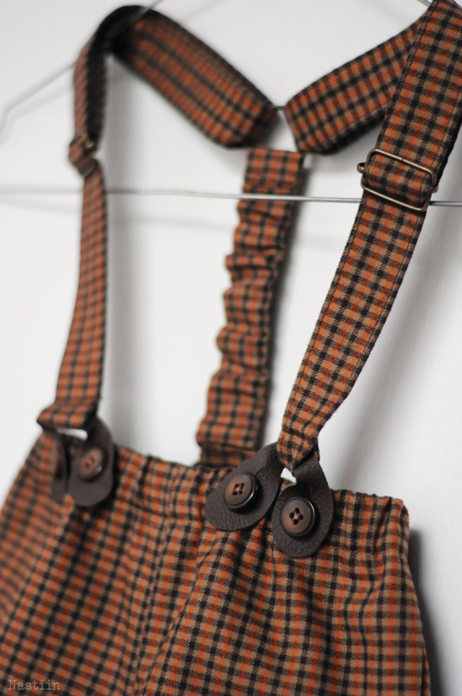 Boy Brown Suspenders With Leather Buttonholes Baby Shower Gift Boy Outfit Toddler 1st Birthday Infant