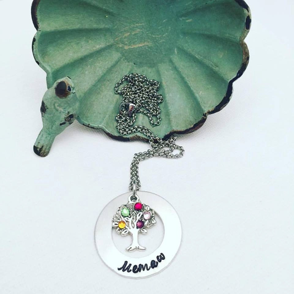 Custom Hand Stamped Birthstone Necklace For Memaw - Grandmother Gift Jewelry Gifts