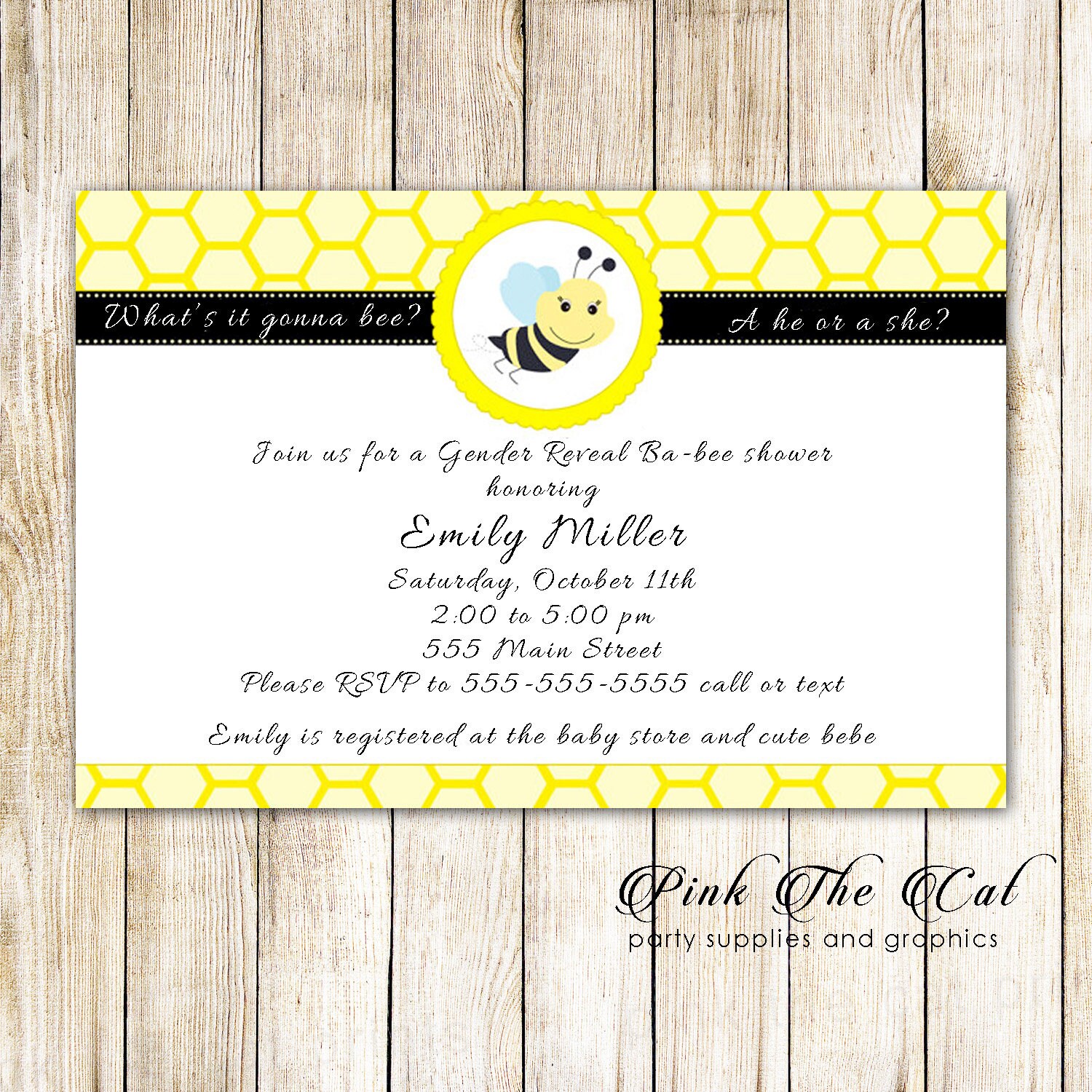 Bee Invitation, Gender Reveal Baby Shower Printable Invitation For Yellow Black