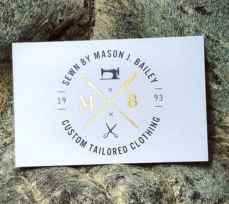 200 Business Cards Or Hangtags - Metallic Foil Stamped 16 Pt Heavy White Linen Paper Custom Color Ink Printing Gold Silver Pink Red