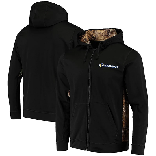 Men's Dunbrooke Black/Realtree Camo Los Angeles Rams Decoy Tech Fleece Full-Zip Hoodie, Size: 2XL, LAR Black