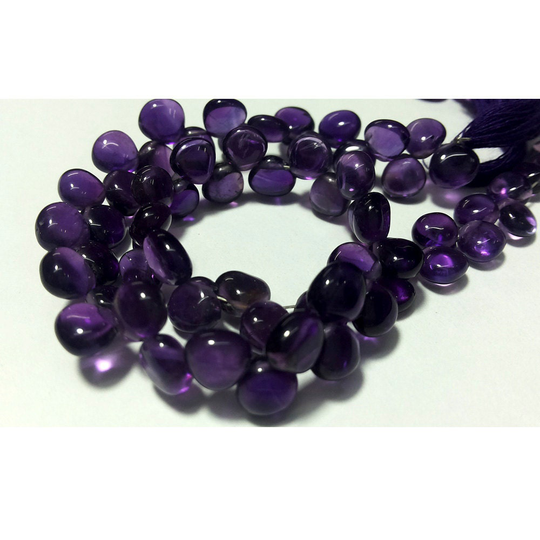 Amethyst Smooth Heart Shaped Briolette Beads, 7mm To 8mm & To 10mm 4 Inch Half Strand