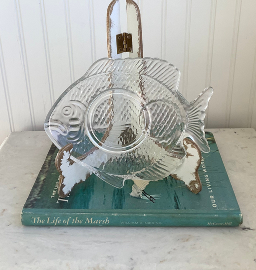 Vintage Set Of 6 Glass Fish Snack Plates, 8" Plate, Appetizer Coastal, Beach, Tropical, Nautical Decor