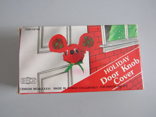 Vintage Christmas Mouse Holiday Door Knob Cover 1986 in Original Box Free Shipping