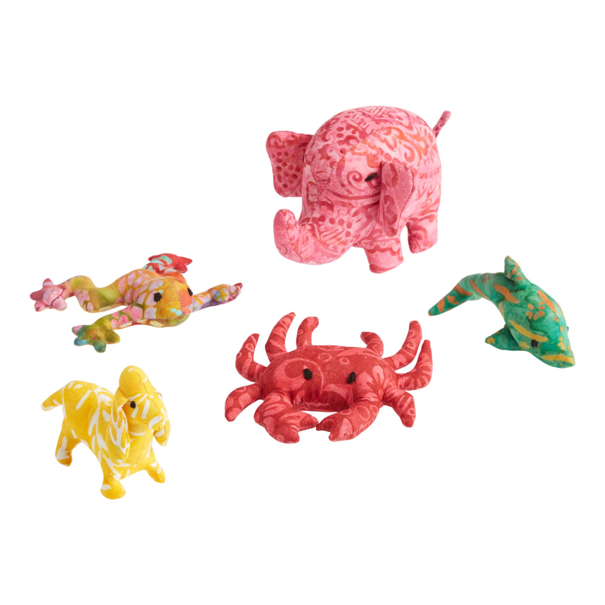 Mini Batik Plush Stuffed Animals Set of 5: Multi - Fabric by World Market
