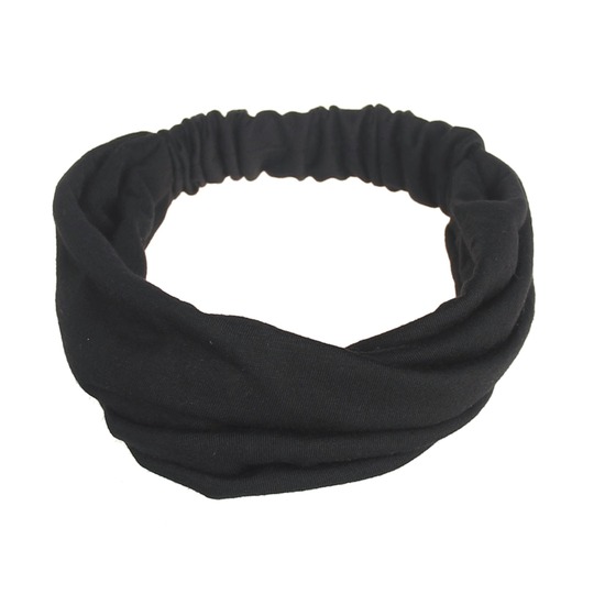 Wide Sweet Cotton Blend Makeup Headband Solid Color Twisted Hair Band Hair Accessories - black