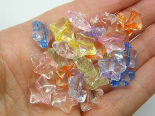 50 Star Beads Random Mixed Transparent Acrylic Bb872