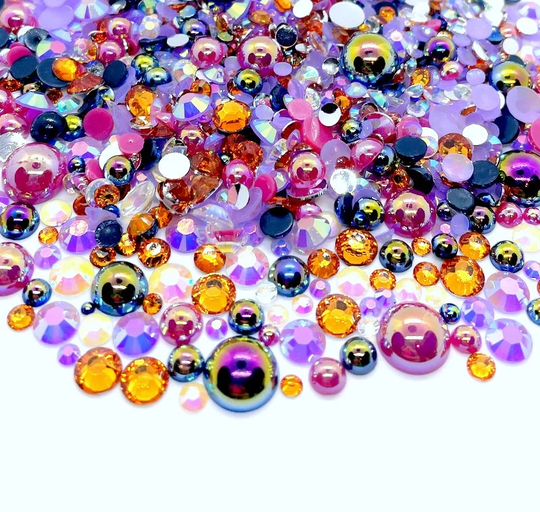 Fun House Blend Rhinestone Mix 2mm-10mm Flatback Jelly Resin | Faux Pearls Rhinestones Mixed Sizes Purple Orange Pink