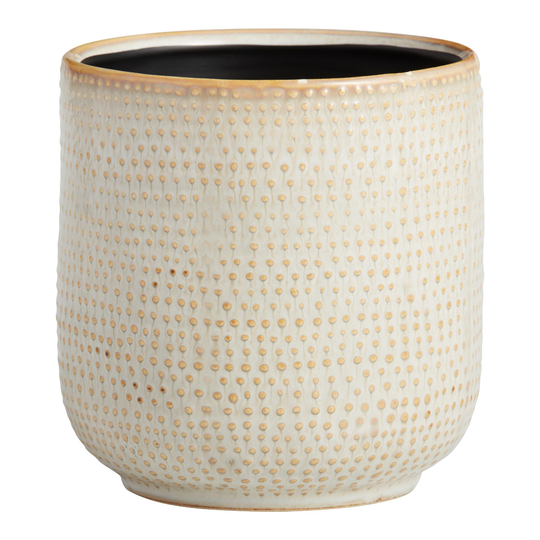Ivory Striped Dot Ceramic Planter: White by World Market