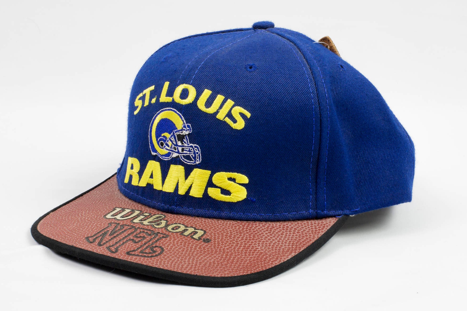 Vintage 90S Wilson Nfl St. Louis Rams Leather Accent Strapback Baseball Cap Deadstock Nwt