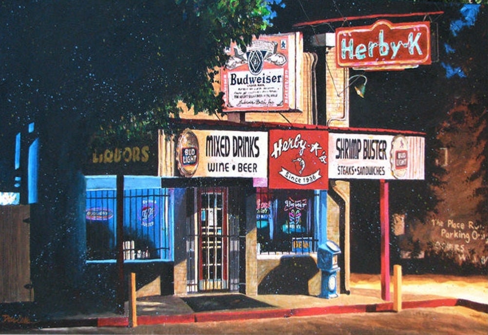 Shreveport, 13x19 Herby K Seafood Restaurant, Borderless Art Print K's Night Scene" Signed & Numbered"