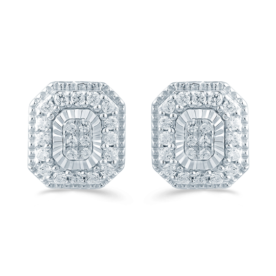 1/3Ctw Diamond Emerald Cluster Stud Earring in Sterling Silver