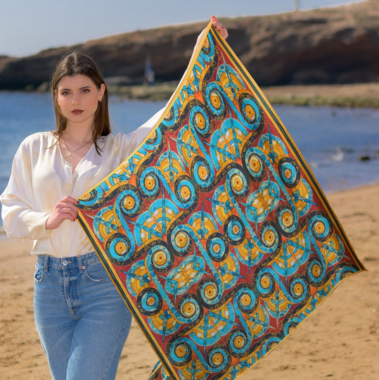 Square Silk Scarf, Pure Accessory, Gift For Her, Spring Square Scarf Women, Made in Greece By Kalfas