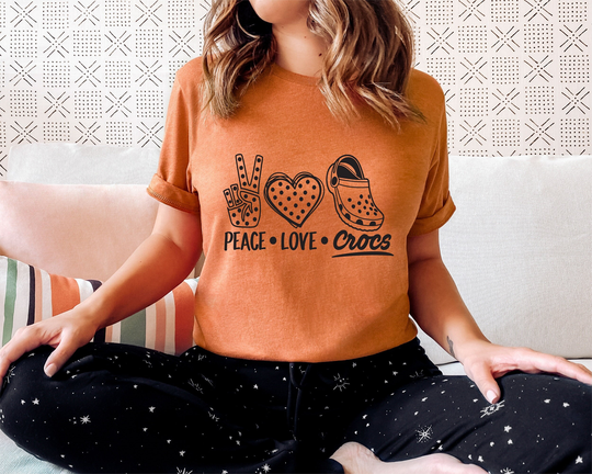 Peace Love Crocs, Croc Lovers Shirt, Crocs T-Shirts, Funny Slipper Tee Sarcastic Shirt, Tee, Shirt, Croc Shoes Shirt