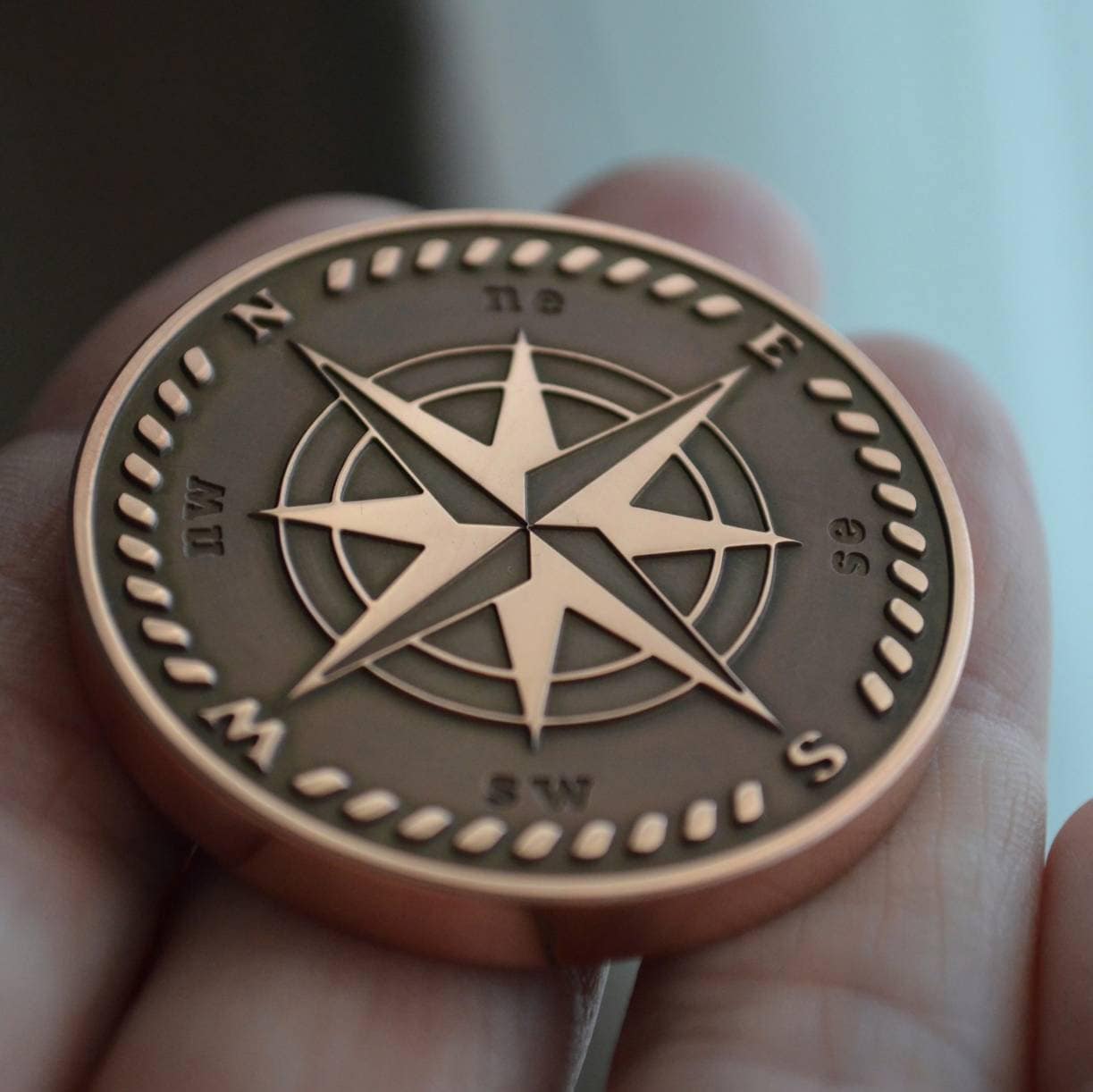 Custom Compass Copper Coin. Engraved Gift For Men. Edc Coin With Compass. Challenge