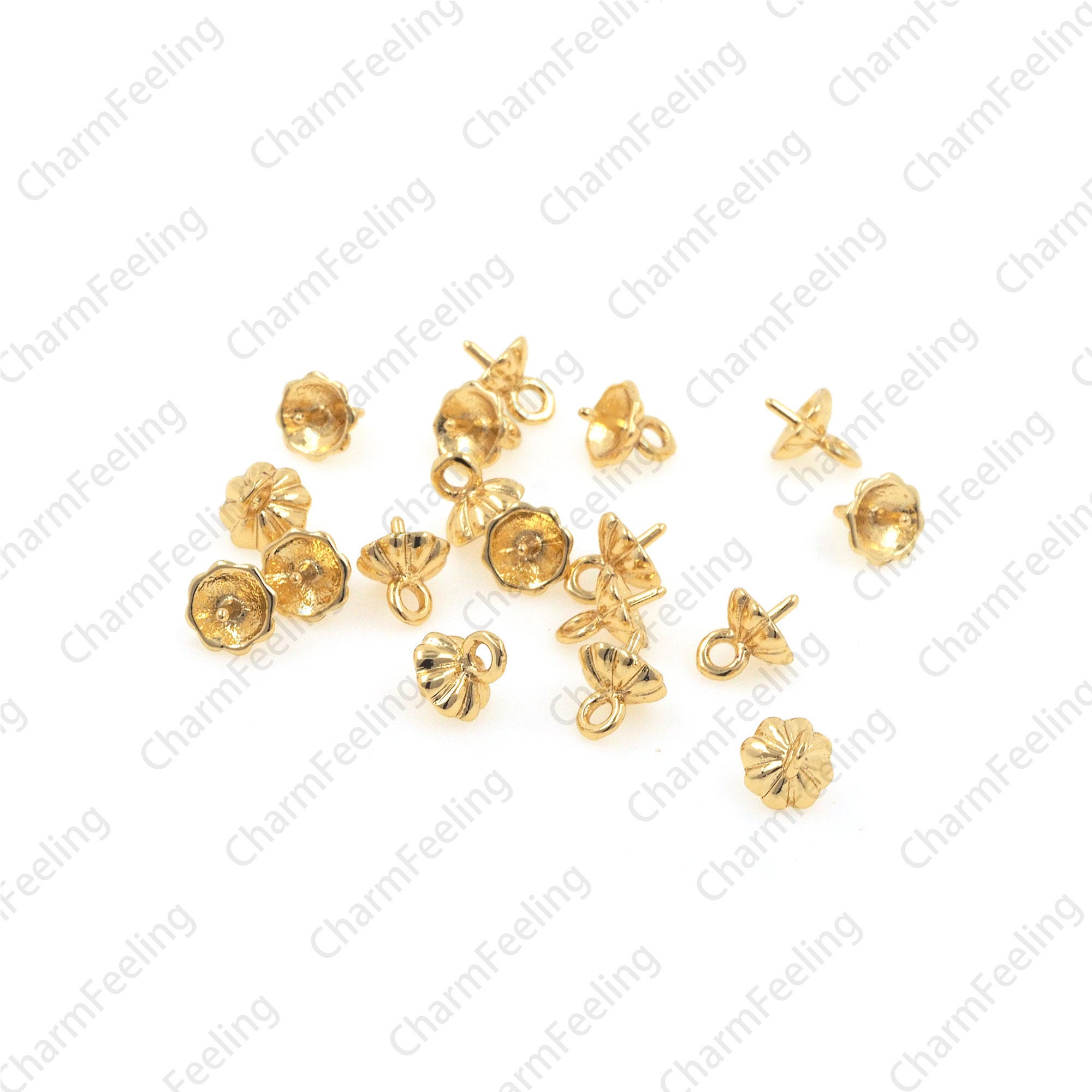 18K Gold-Plated Bail, Gold Nail Used For Pearl Jewelry Accessories 8.2x6.4mm 1Pcs